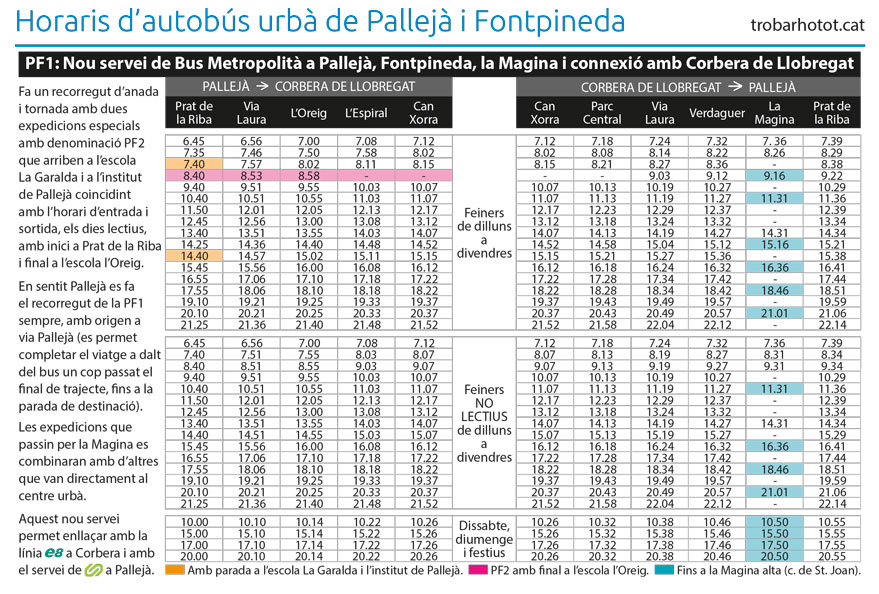 horaris del bus urbà de Pallejà i Fontpineda