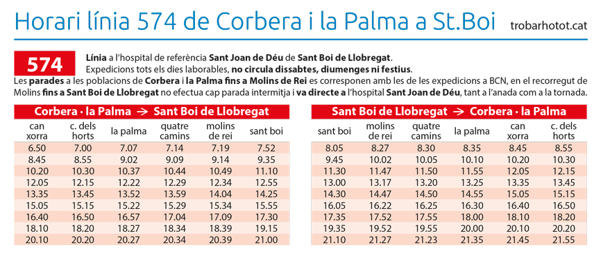 bus a l'hospital Sant Joan de Déu per Corbera de Llobregat i la Palma de Cervelló