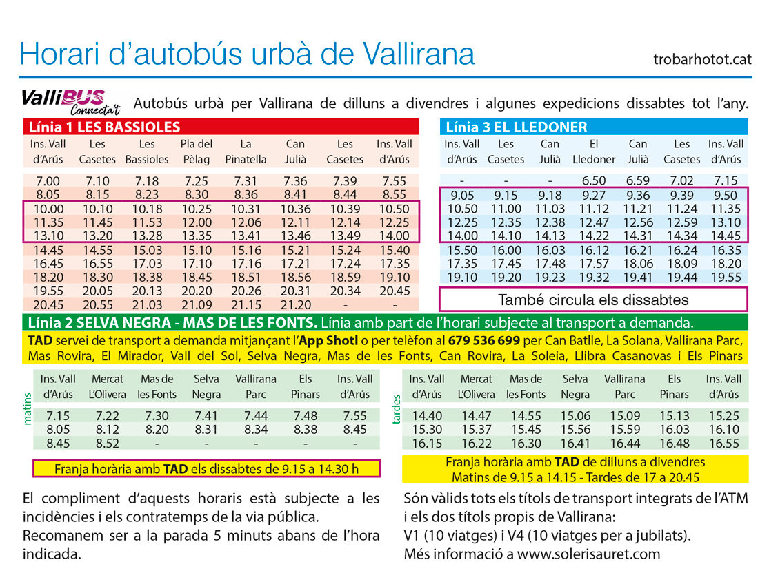 Horaris d'autobús urbà de Vallirana