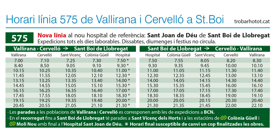 bus a l'hospital Sant Joan de Déu per Vallirana i Cervelló